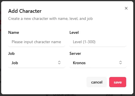 Add Character Dialog