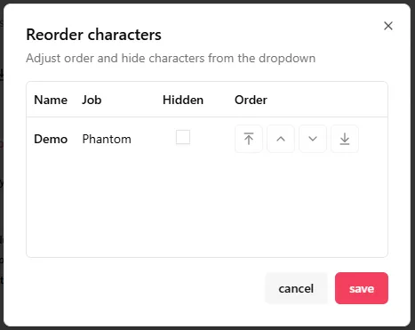 Reorder Characters Dialog