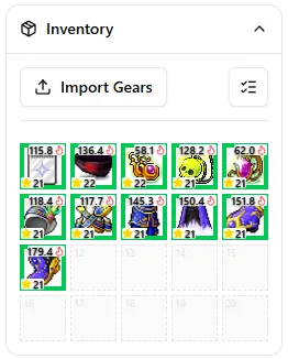 Inventory Area & Import Gears